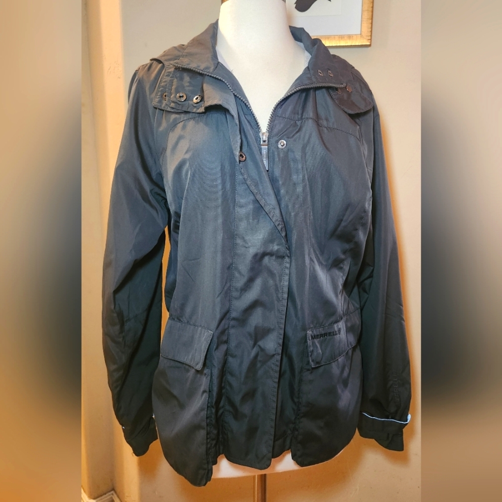 Merrell Hooded Windbreaker Jacket Size Large Black‎
